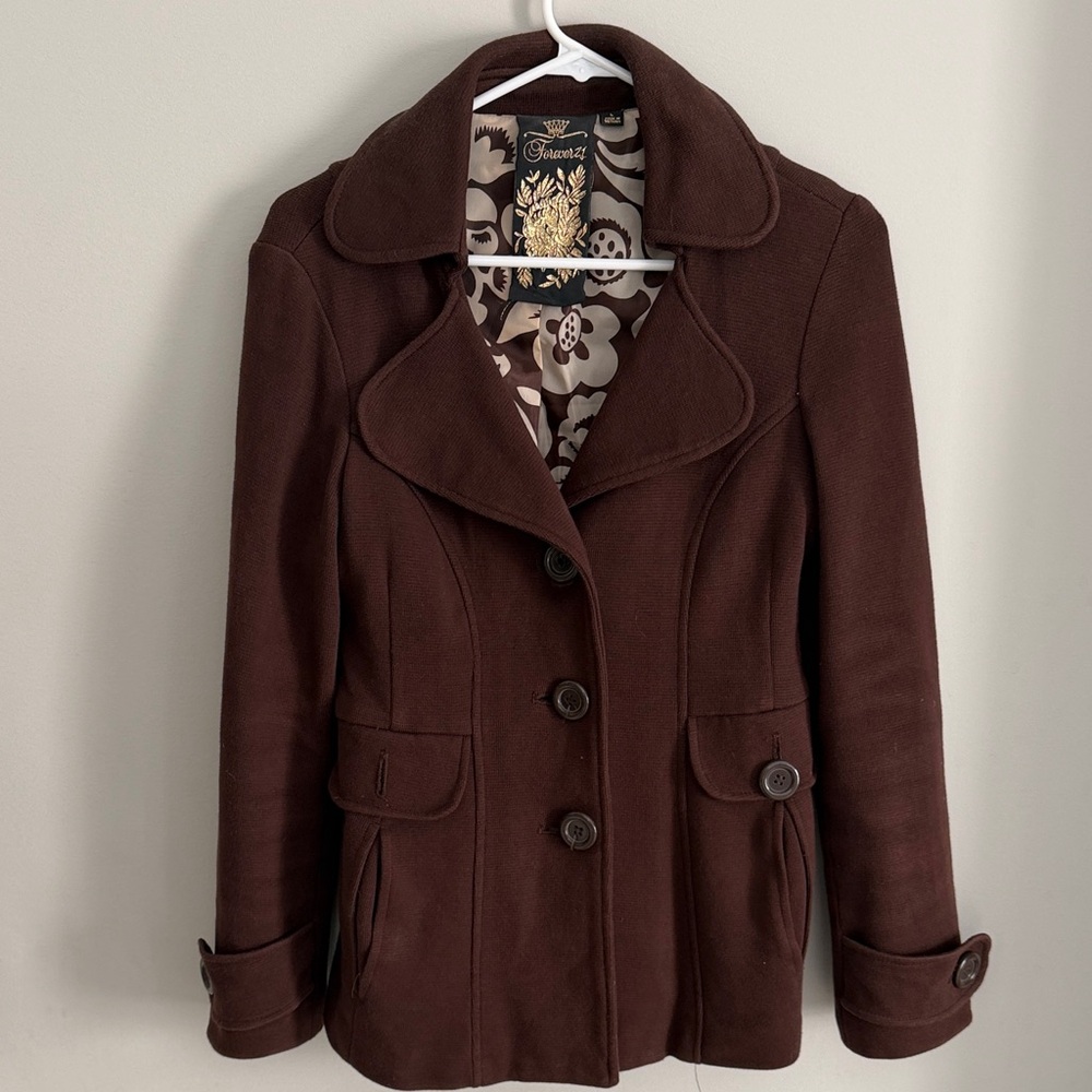 Forever 21 Dark Brown Knit Women's Blazer/Jacket Size L. Fully lined.